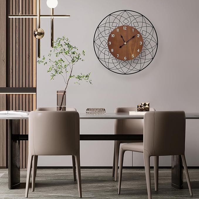 22 Inch Wood Wall Clocks, Silent Non Ticking Battery Operated Rustic Round - Image 4