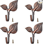 Set of 4 Vintage Leaf Wall Hooks Red Bronze Metal Coat Hooks Heavy Duty by Unknown