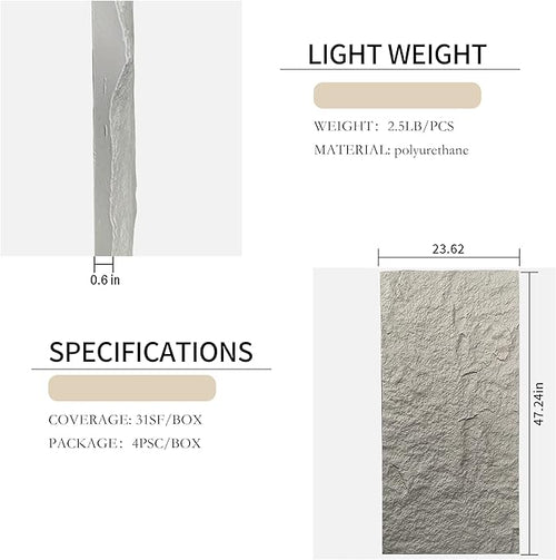 4PCS PU Wall Panels Stone Texture - Image 2