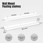 Boswillon 36 Inches Long Floating Shelves Wall Mounted, 2 Set Modern White Shelf - Image 3