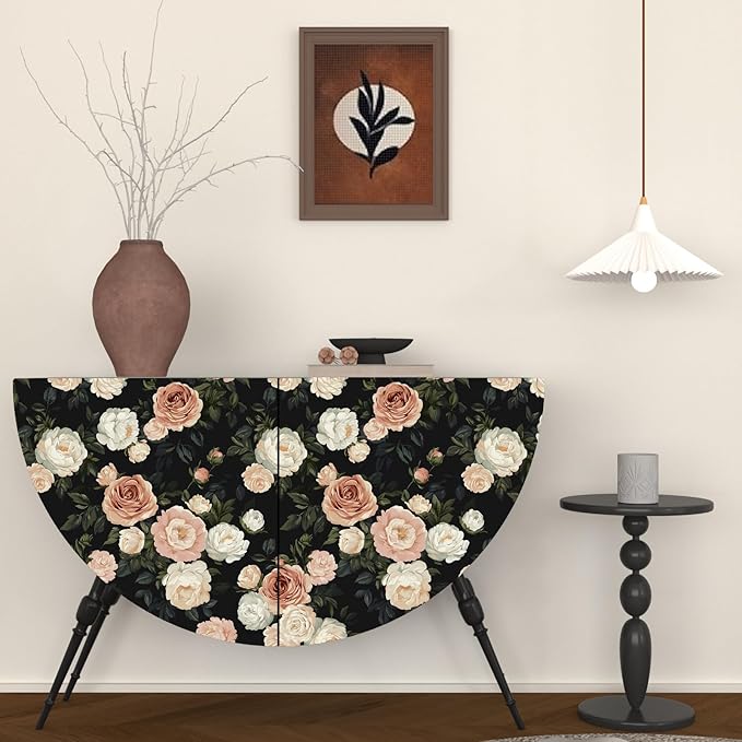 Pink White Rose Peony Wallpaper Peel and Stick Black Floral 17.5in x 118in - Image 5