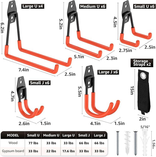30 Pack Garage Hooks, Heavy Duty Steel Wall Mount Utility Hangers - Image 2