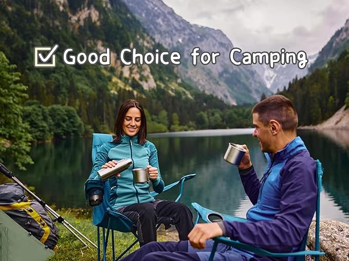 Hikaru Stainless Steel Camping Mugs Outdoors Cup with Foldable Handle 2 Piece Set 660ml/22.3oz Great for Backpacking , Hiking, Hunting, Fishing and Survival Adventure