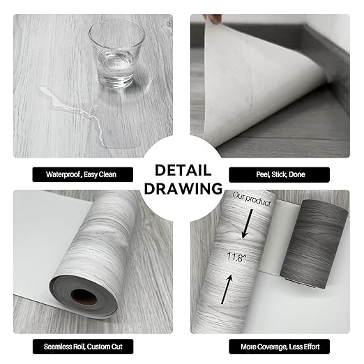 Wood Grain Peel and Stick Floor Tiles – 11.8” Width, Full Roll Length of 118" – - Image 3