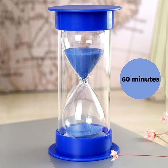 60 Minutes Hourglass Sand Timer, Dual Protection Hour Glass with Sand, Sand Timer for Kids Safety, Sand Clock Watch, Creative Gift, Living Room Office Decorative (Blue)