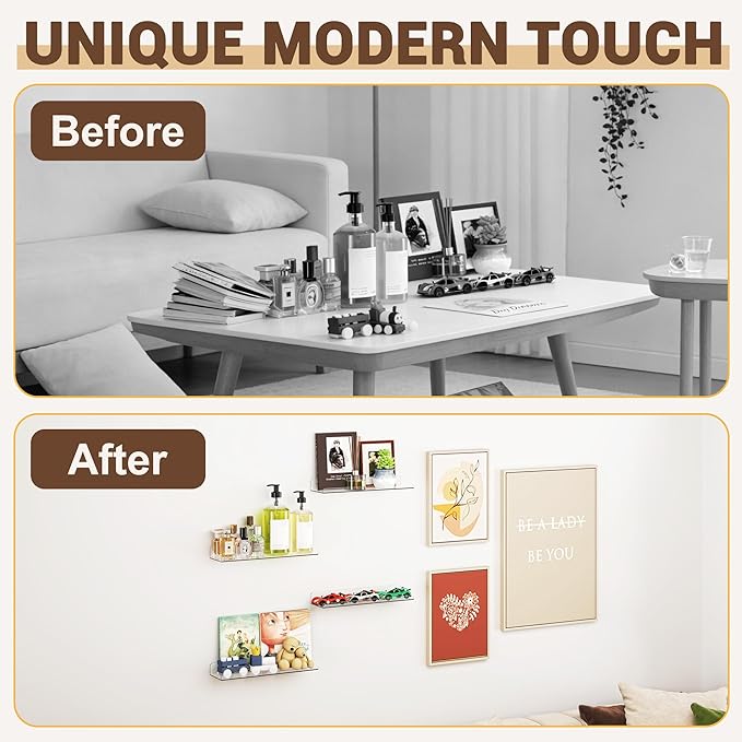 Qukaka Floating Shelves for Wall Decor, Living Room, Bathroom Decor, Nail - Image 8