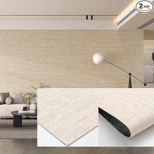 3D Wall Panels Peel and Stick – 2pc X 23.82"x110" PVC Faux Travertine Texture by NAMAII