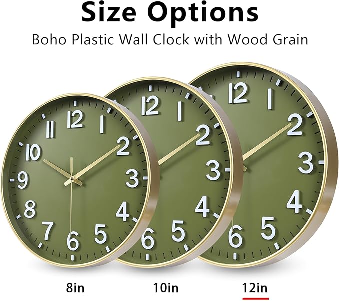 HZDHCLH Wall Clocks Battery Operated, Wall Clock Green Gold, 12 inch Wall Clock - Image 7