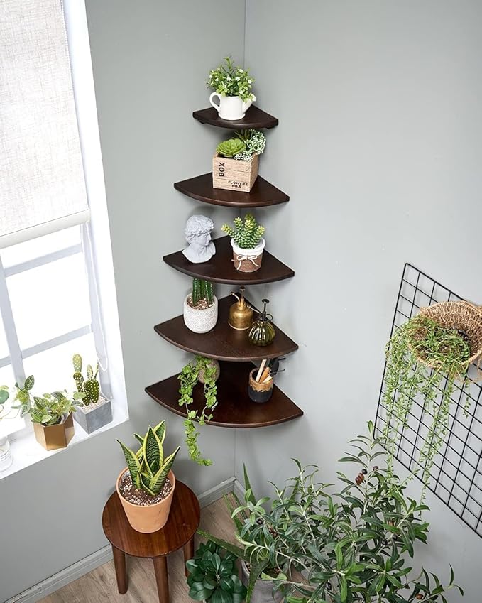Corner Shelf, Solid Oak Wood Floating Corner Shelf Wall Mount Round End - Image 2