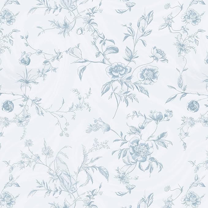 Ismoon Blue Wallpaper Peel and Stick Floral Vintage Stick on Wall Paper French - Image 8