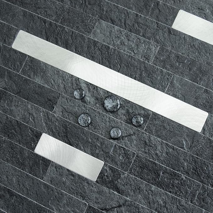 AULIGET 20 Sheets Black Slate Peel and Stick Backsplash, PVC Mixed Metal Silver - Image 3