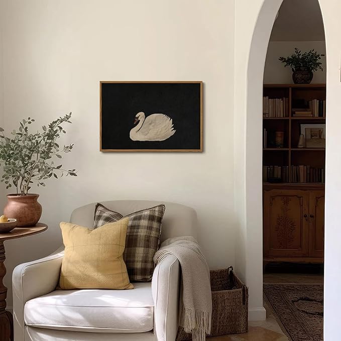 OIQArtOIQ Vintage Framed Wall Art Moody Grace Swan Canvas Art Prints Rustic - Image 2