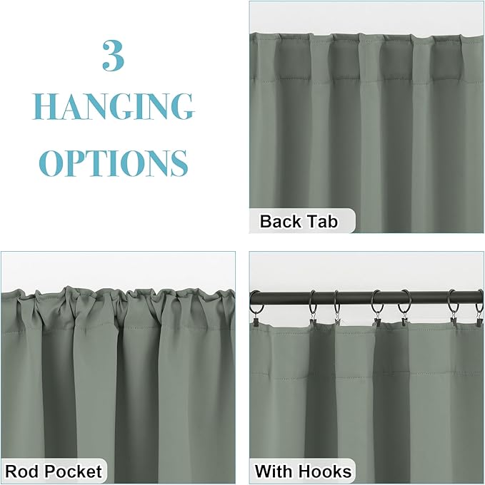 RYB HOME Small Window Curtains, W34 x L45, Sage Green, 2 Panels - Image 6