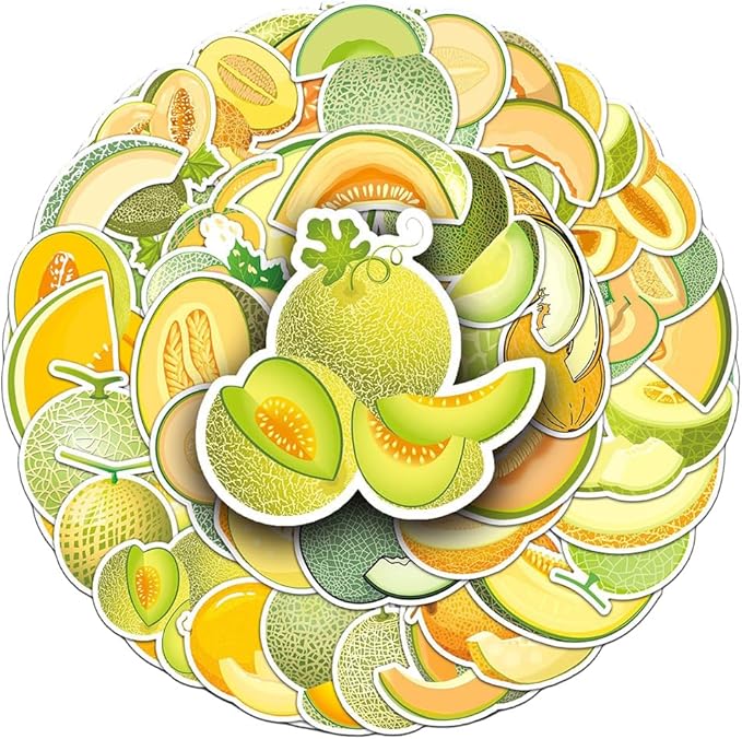 Hami Melon Stickers for Teens Boys Girls Kids|50 Pcs|Trendy Vinly Waterproof Stickers for Laptop Tablet Flasks Scrapbook Bottles Phone Computer Luggage Notebook,Fruts Decal Pack(Hami Melon-50Pcs)