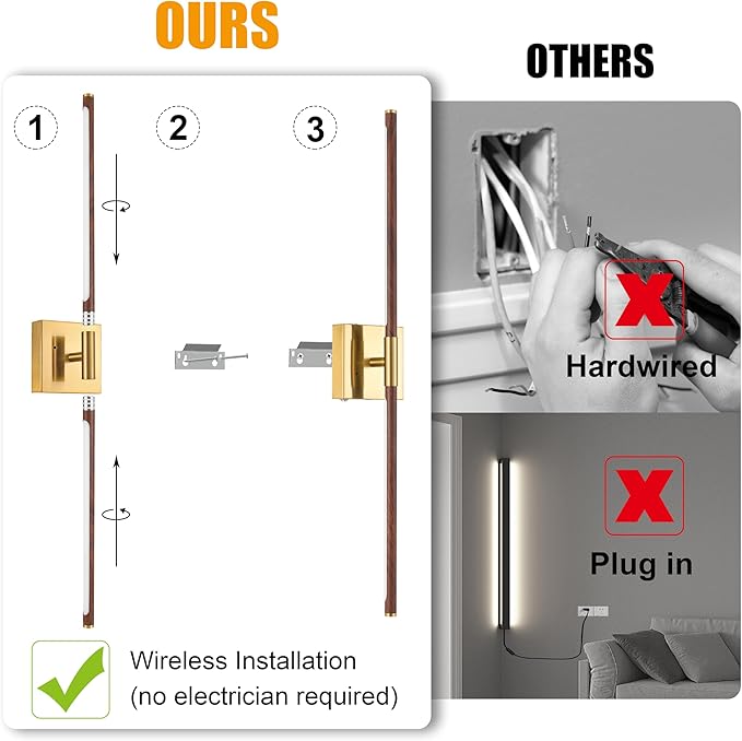 Morauroral 36 Inch Battery Operated Wall Sconces Set of 2, Dimmable Battery - Image 4