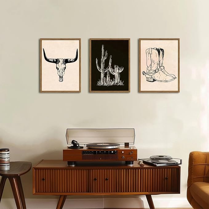 Vintage Western Wall Art Set of 3, Southwestern Cowboy Wall Decor Paintings - Image 5