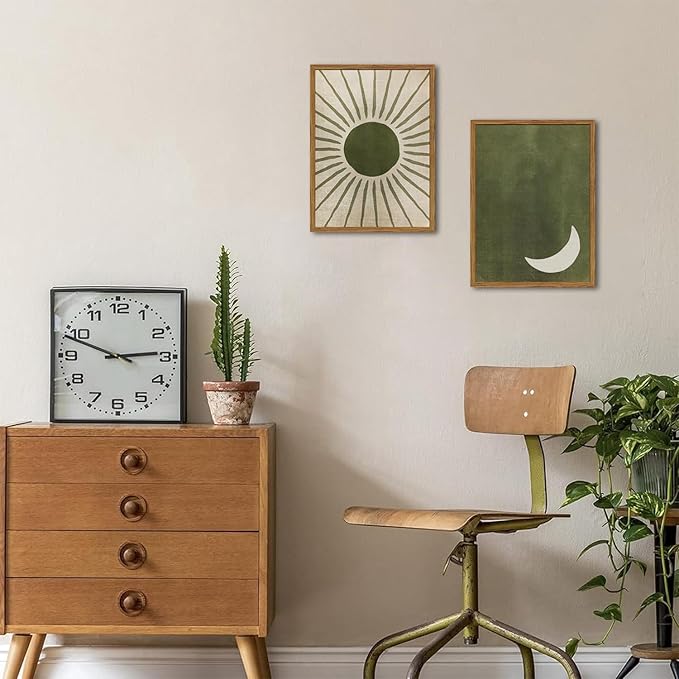 Framed Boho Sun and Moon Canvas Wall Art Set of 2, Vintage Sage Green Bohemian - Image 8