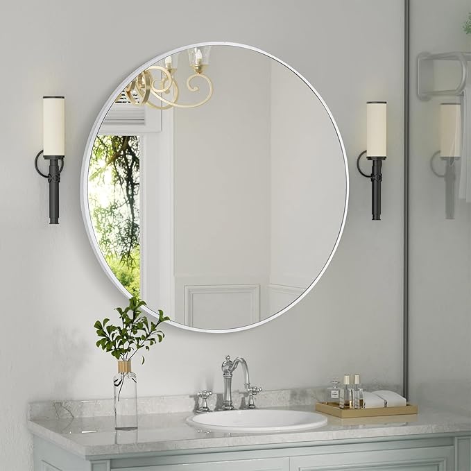 CULER Round White Bathroom 30 Inch Mirror, Circle Wall Modern Mirror - Image 3