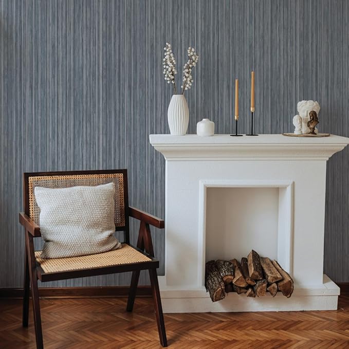 Tempaper Blue Textured Faux Grasscloth Removable Peel and Stick Wallpaper - Image 4