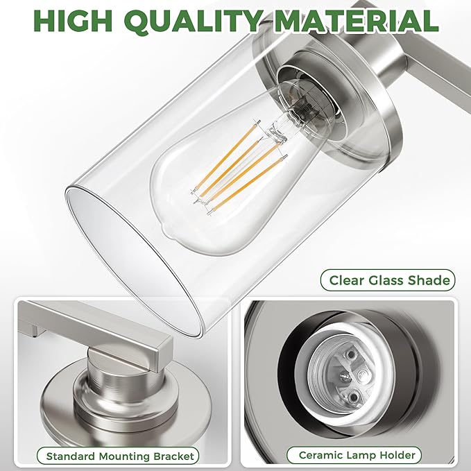 DORESshop 17 Inch Bathroom Light Fixtures, 3-Light Nickel Bathroom Lighting - Image 5