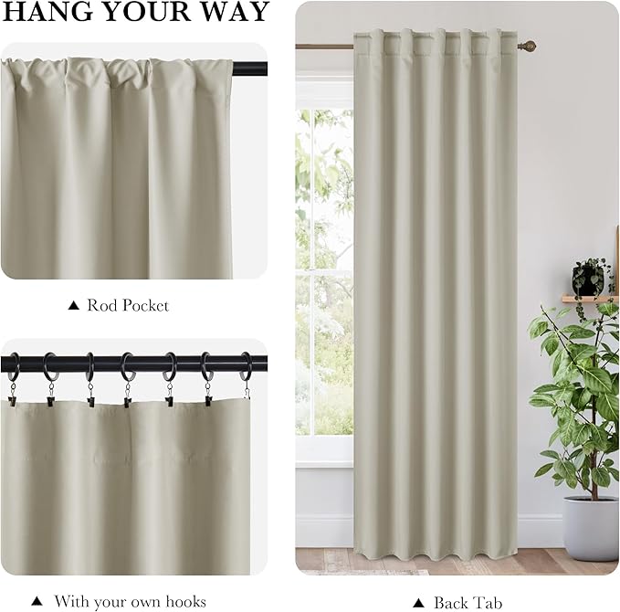 RYB HOME Bedroom Blackout Curtains 72 inches Long, 100% Blackout Thermal - Image 2