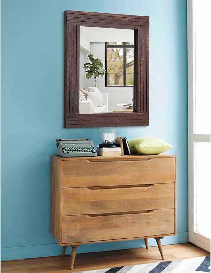Mirrors for Wall Rustic Wooden Frame Rectangle Mirror Vintage Hanging Mirror - Image 4