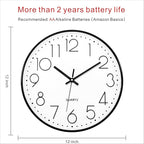 Foxtop Black Wall Clock 12 Inch Silent Non Ticking Quartz Battery Operated - Image 2