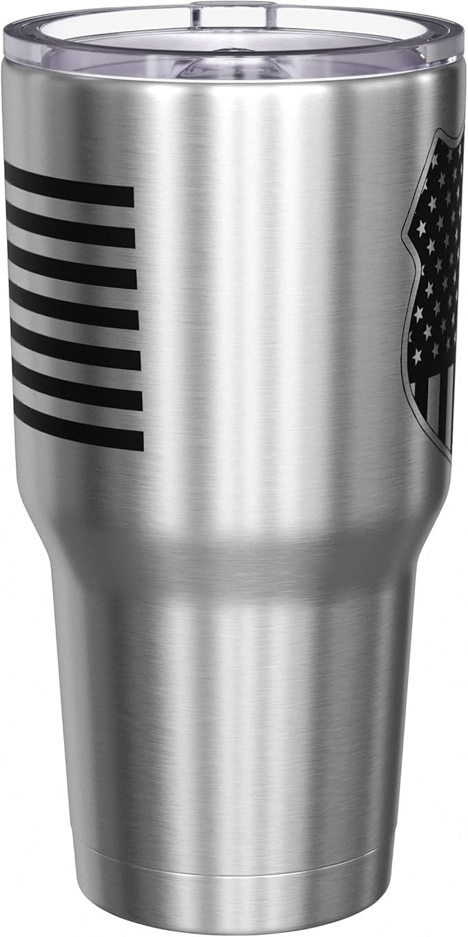 We The People Holsters - Police Shield - Coffee Tumbler - American Flag Coffee Travel Mug - Engraved Tumbler - Double Insulated Tumbler - 30 oz