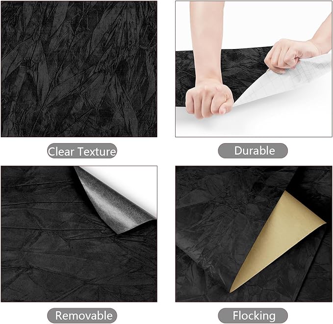 YENHOME 30"X118" Vintage Black Peel and Stick Wallpaper Textured Wallpaper - Image 6