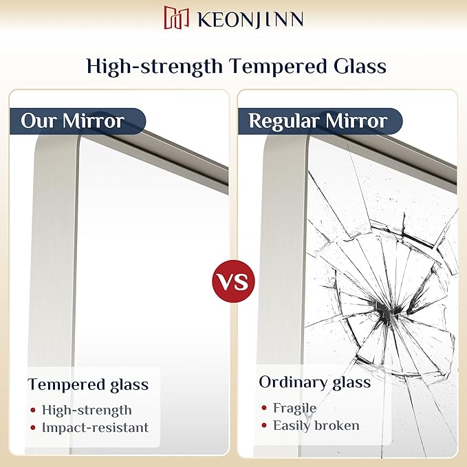 Keonjinn 72 x 36 Brushed Nickel Bathroom Vanity Mirror, Large Rounded Rectangle - Image 4