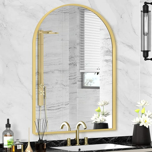 22" x 30" Gold Arched Mirror, Arch Bathroom Vanity Wall Mirror, Modern Aluminum by Minuover