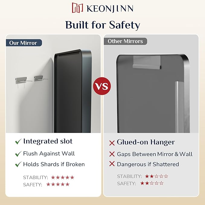 Keonjinn Black Bathroom Mirror for Over Sink, 48 x 24 Inch Large Rounded - Image 6