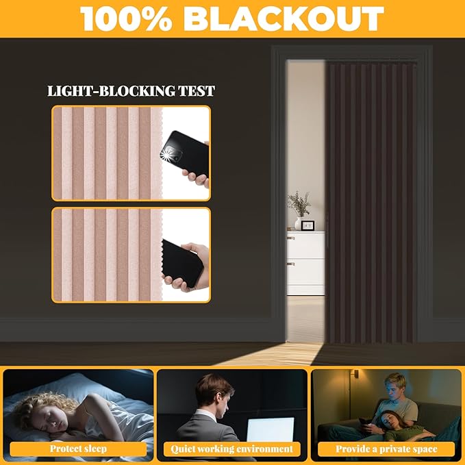 AJAZZ 100% Blackout Accordion Doors Interior Magnetic Door Curtain Pleated Door - Image 4