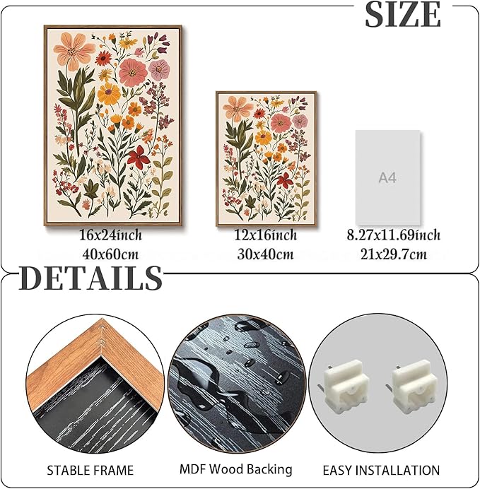 KISSFOX 3 Piece Boho Floral Canvas Wall Art - Image 3