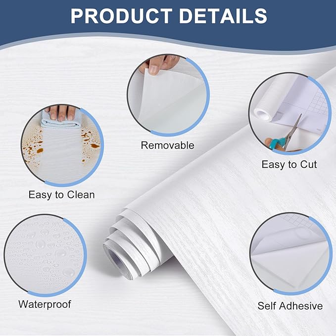 Abyssaly White Wood Contact Paper 11.8 in X 197 in Decorative Self-Adhesive Film - Image 2