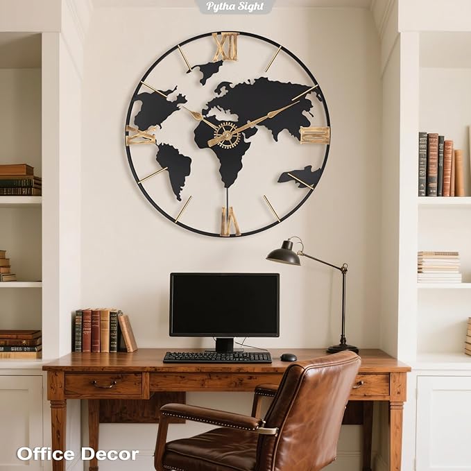 Pytha Sight 24 Inch Large Wall Clock, Modern Decorative Big World Map - Image 7