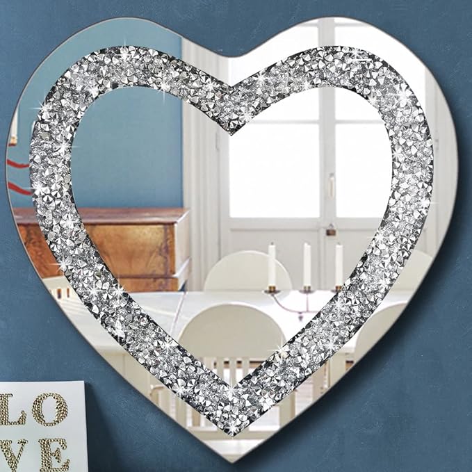 DMDFIRST Crystal Crush Diamond Heart Shaped Silver Mirror by DMDFIRST