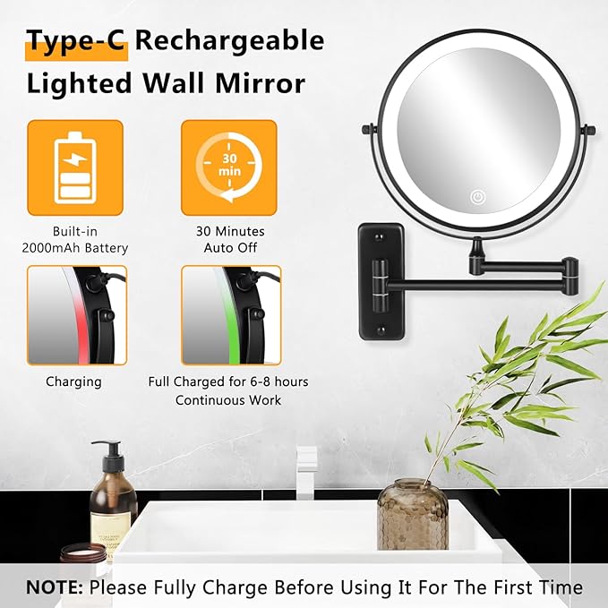 DECLUTTR Wall Mounted Lighted Makeup Mirror, 3 Color Lights, Touch Dimmable - Image 2