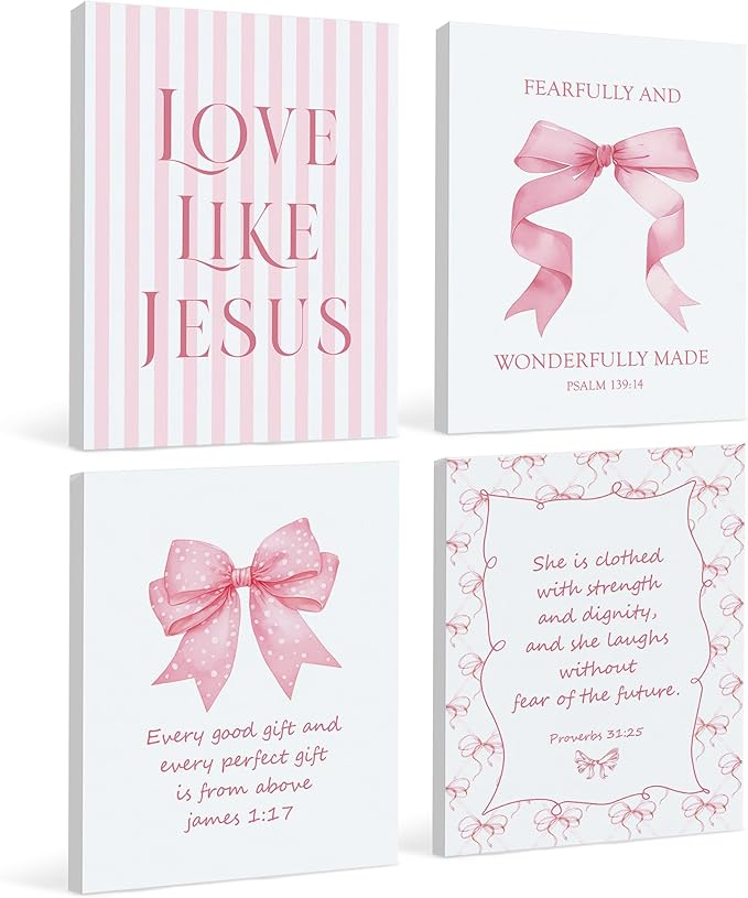 LARTSFRO Coquette Pink Bow Jesus Canvas Wall Art Decor Posters Prints, Light by Unknown