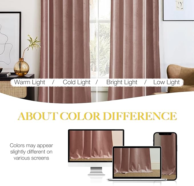 NICETOWN Dusty Pink Velvet Curtains 90 inches Long 2 Panels Set, Thermal - Image 3
