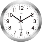 HITO 12 Inch Silent Wall Clock Battery Operated Non Ticking Glass Cover Silver by hito