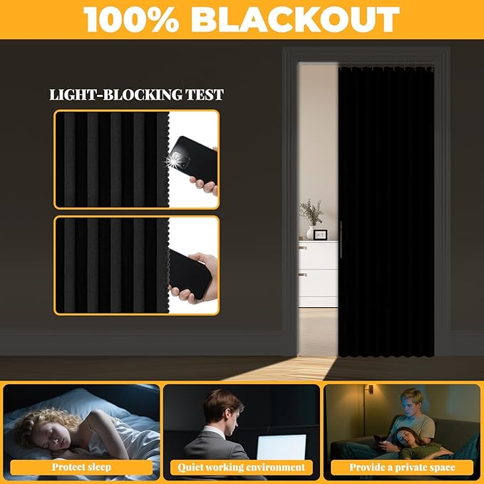 AJAZZ 100% Blackout Accordion Door Closet Curtain Door Curtain Invisible - Image 4