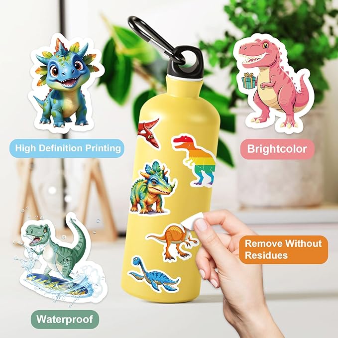 RINOLY 100 PCS Dinosaur Stickers for Kids,Water Bottle Sticker for Teens,Waterproof Vinyl Dinosaur Stickers for Water Bottles,Laptop,Boys Party Favors Supplies