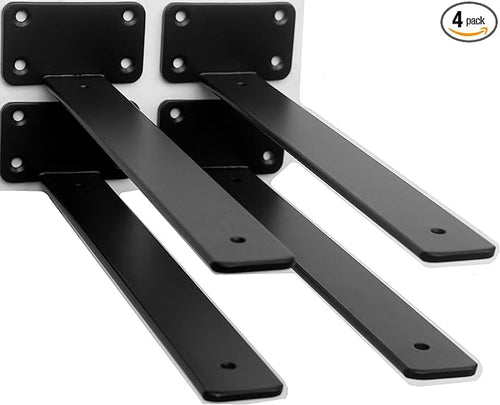 4 Pack - 16 inch Black Hidden L Shelf Bracket Iron Floating Shelf Brackets by MHMYDZ