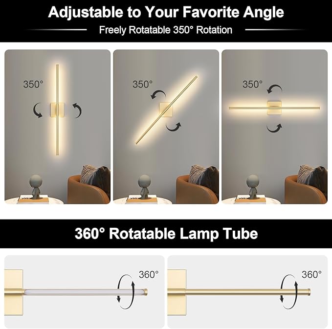 Battery Operated Wall Sconce, 3000K-6000K Dimmable Gold Wall Lights - Image 4