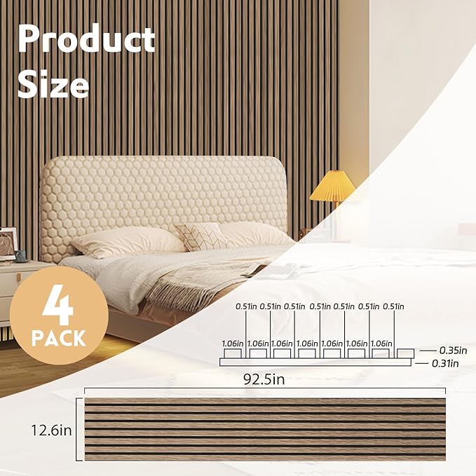 RITOLLO 4 Pack Wood Panels for Wall, 92.5"×12.6" Wood Slat Acoustic Panels for - Image 2
