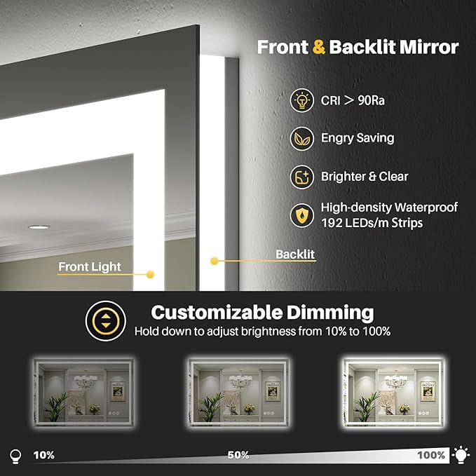 Briivue 60x36 Inch LED Bathroom Mirror - Image 3