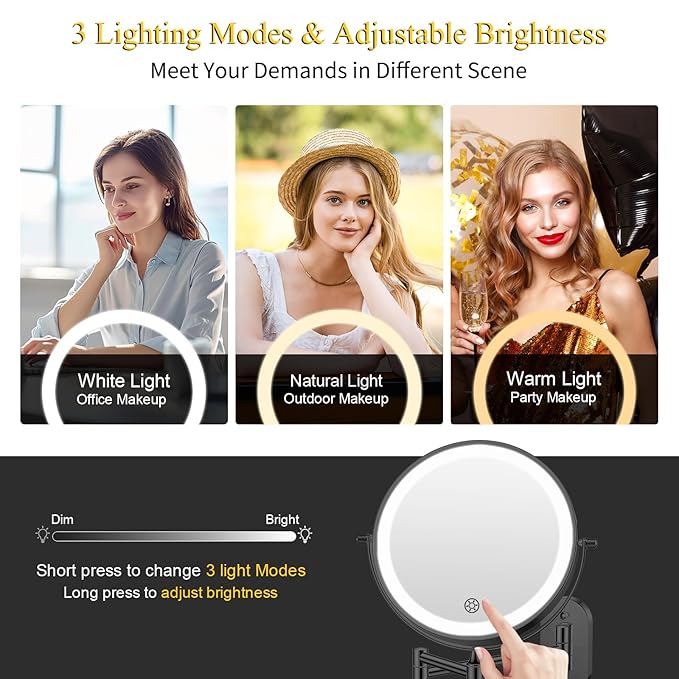 FUNTOUCH 20X/3X Rechargeable Wall Mounted Makeup Vanity Mirror - Image 4