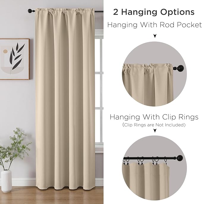 CUCRAF Light Beige Blackout Curtains 96 inch Length 2 Panels Set, Rod Pocket - Image 3