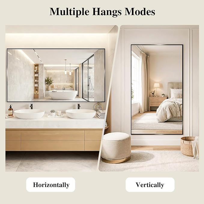 Koonmi Black Mirrors for Wall, 30x55 Inch Bathroom Mirror, Rectangular Wall - Image 6